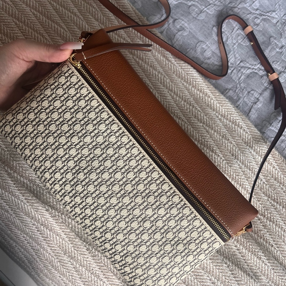 Carolina Herrera Brown and Cream Crossbody Bag